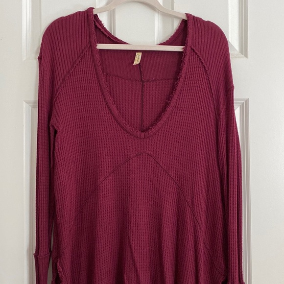 Free People size XS Long Sleeve Purple Shirt Waffle Knit - Picture 2 of 6